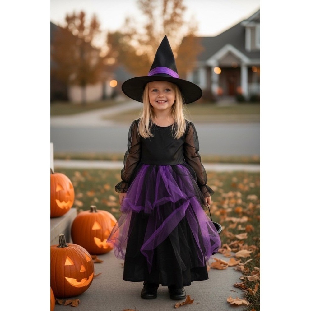 Totally Ghoul Witch Halloween Costume Dress Hat Girls Size S Black deluxe witch